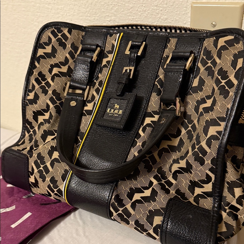 L.A.M.B. Black and Cream Geometric Handbag